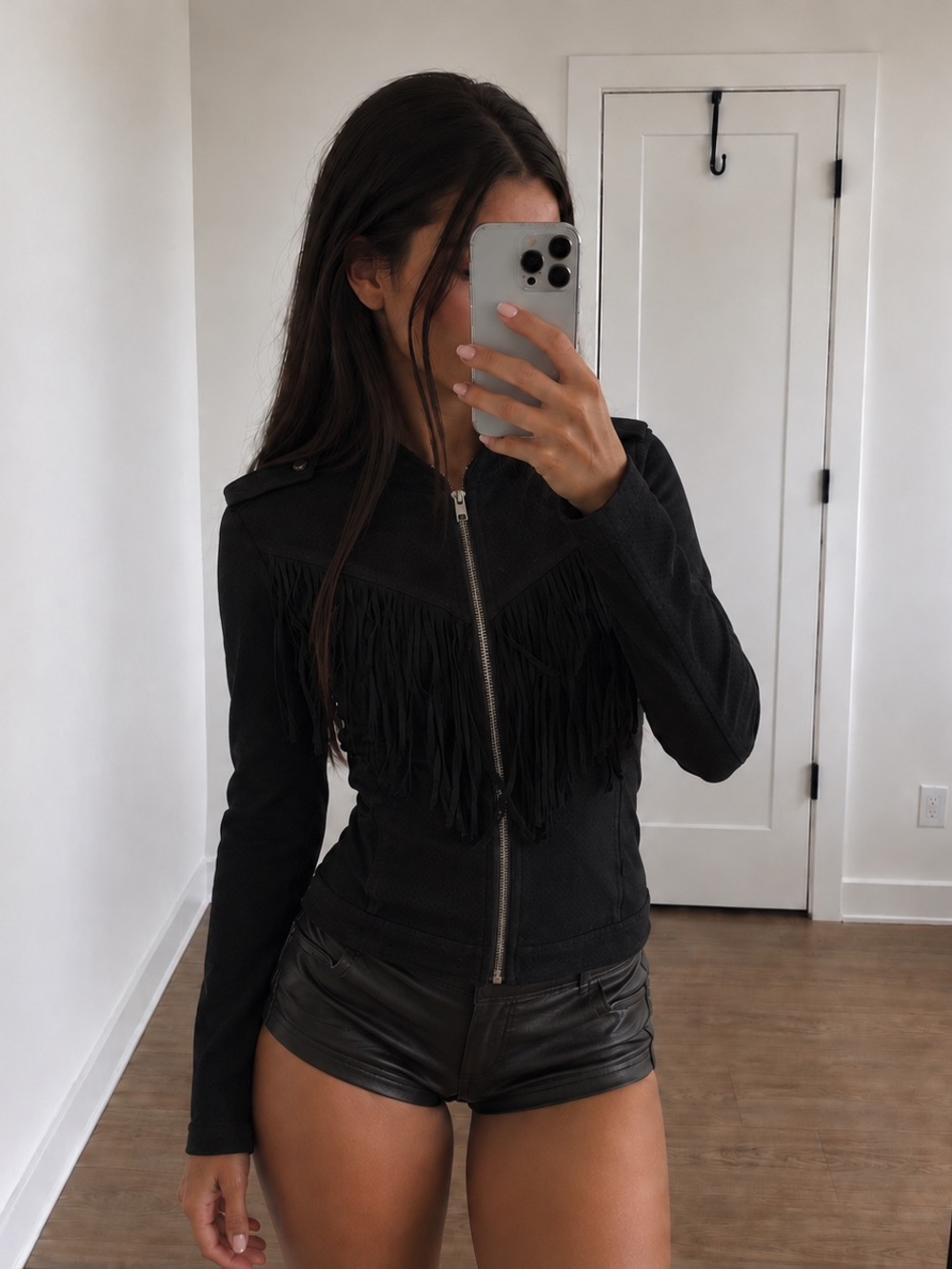 American Rag Cie Black Faux Suede
Fringe Jacket